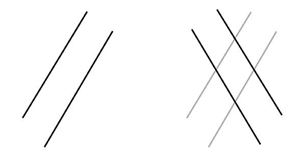 В якості основи малюються дві діагональні лінії паралельно один одному, після чого вони перекреслюються кількома прямими